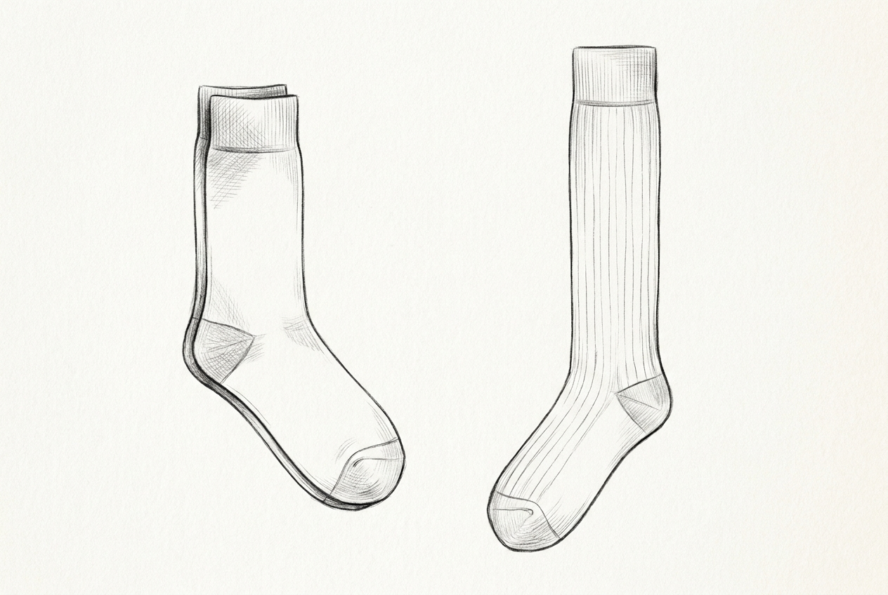 Crew-längd vs Knee High — storleksjämförelse